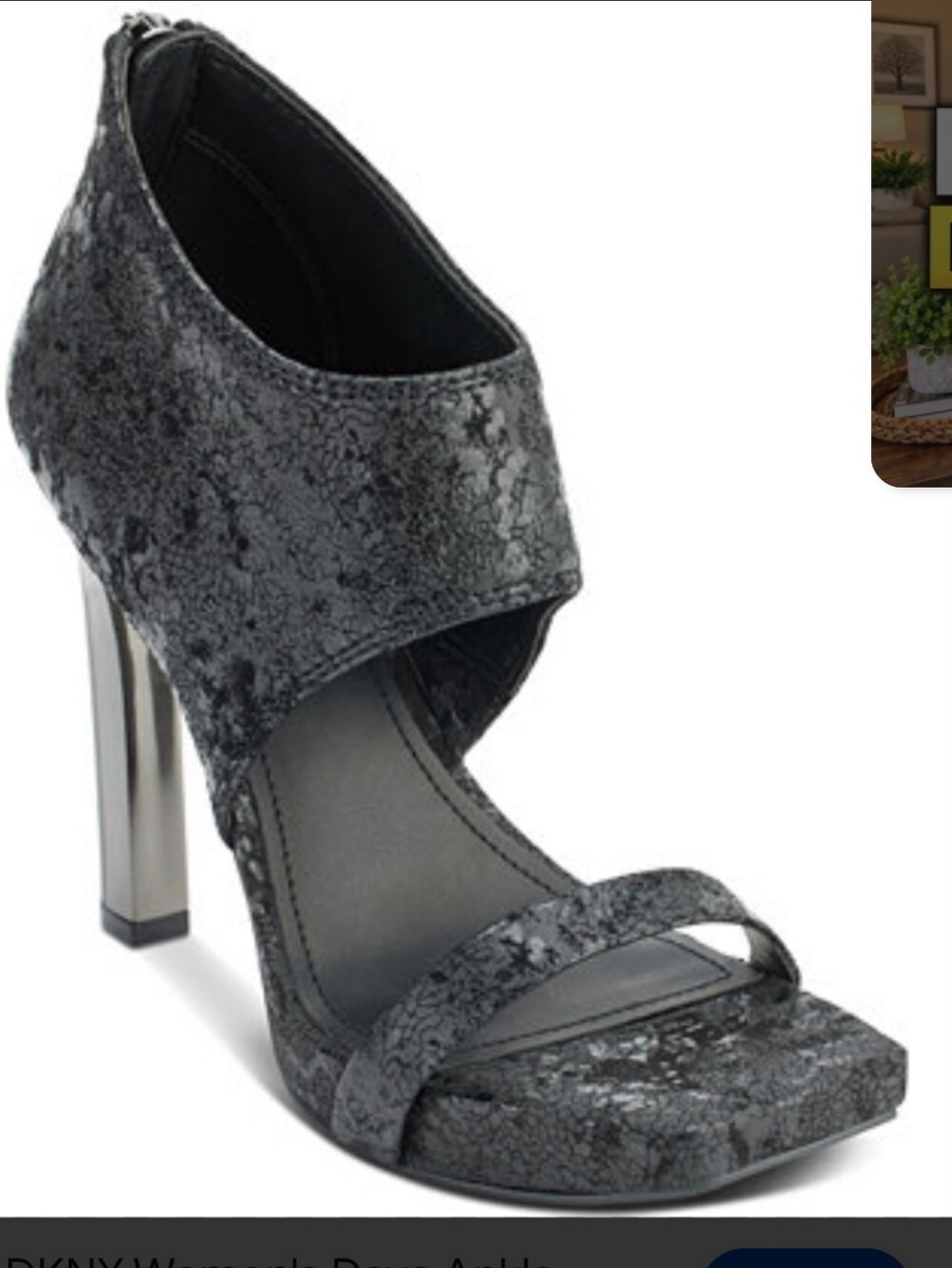 DKNY DAVA Metallic Charcoal Square-Toe Ankle Strap Platform Sandals 8M